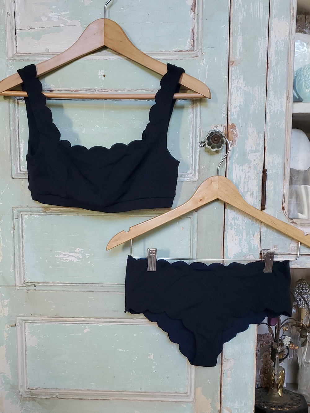Marysia Swim Black Scallop-Edge Bralette & Bikini Brief Set